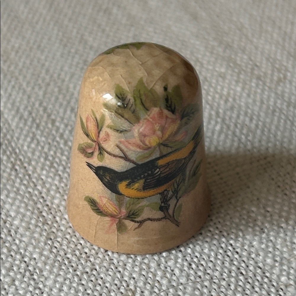 Vintage Staffordshire England Decorative Bird Thimble with Floral Design
